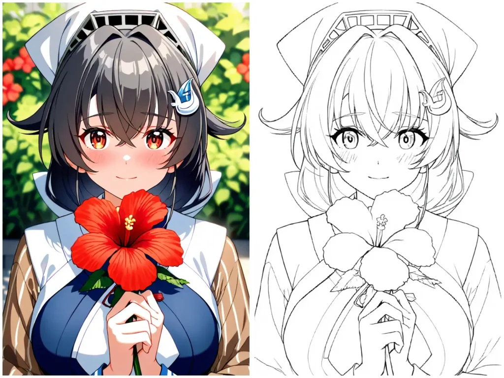 花の女の子をスケッチに変換