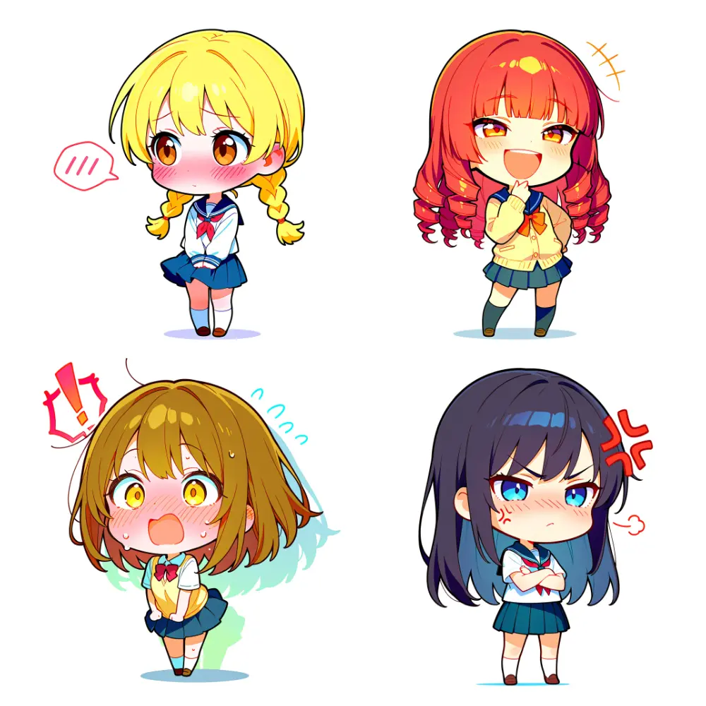 4 different original chibi characters