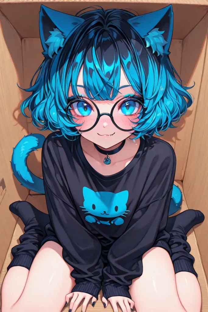 Kawaii blue hair catgirl