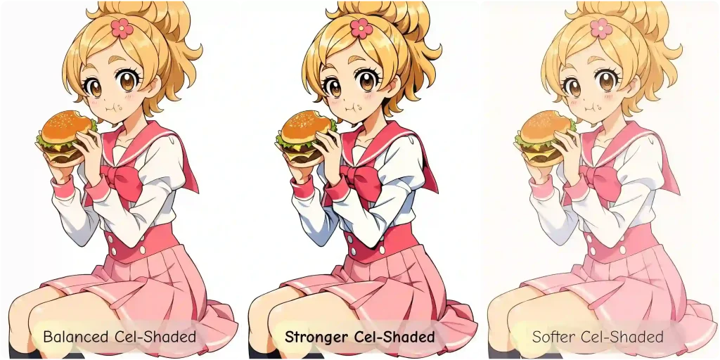 3 styles cel-shaded coloring