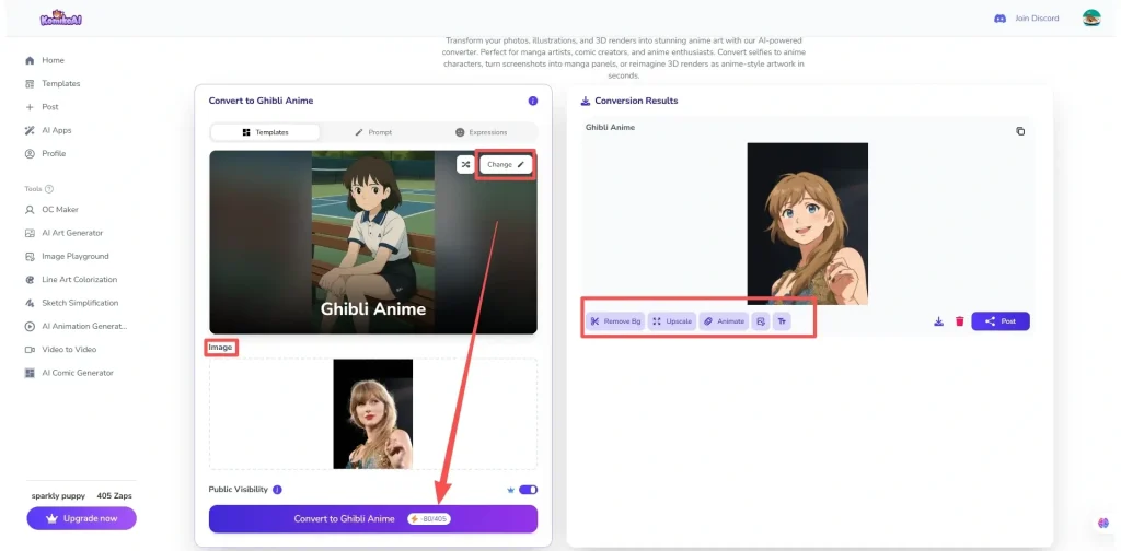 Komiko AI photo to anime conversion result