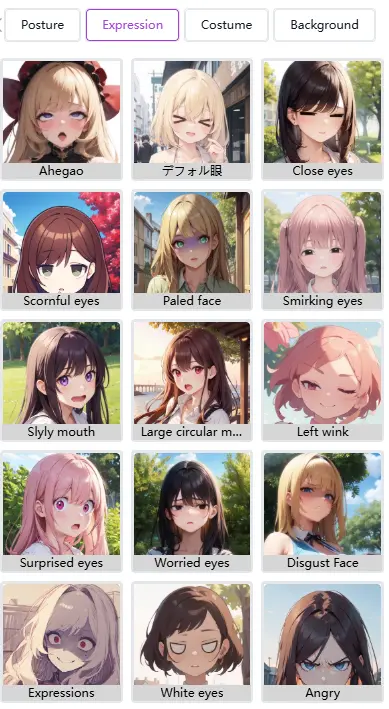 preset pose expression costume bg loras